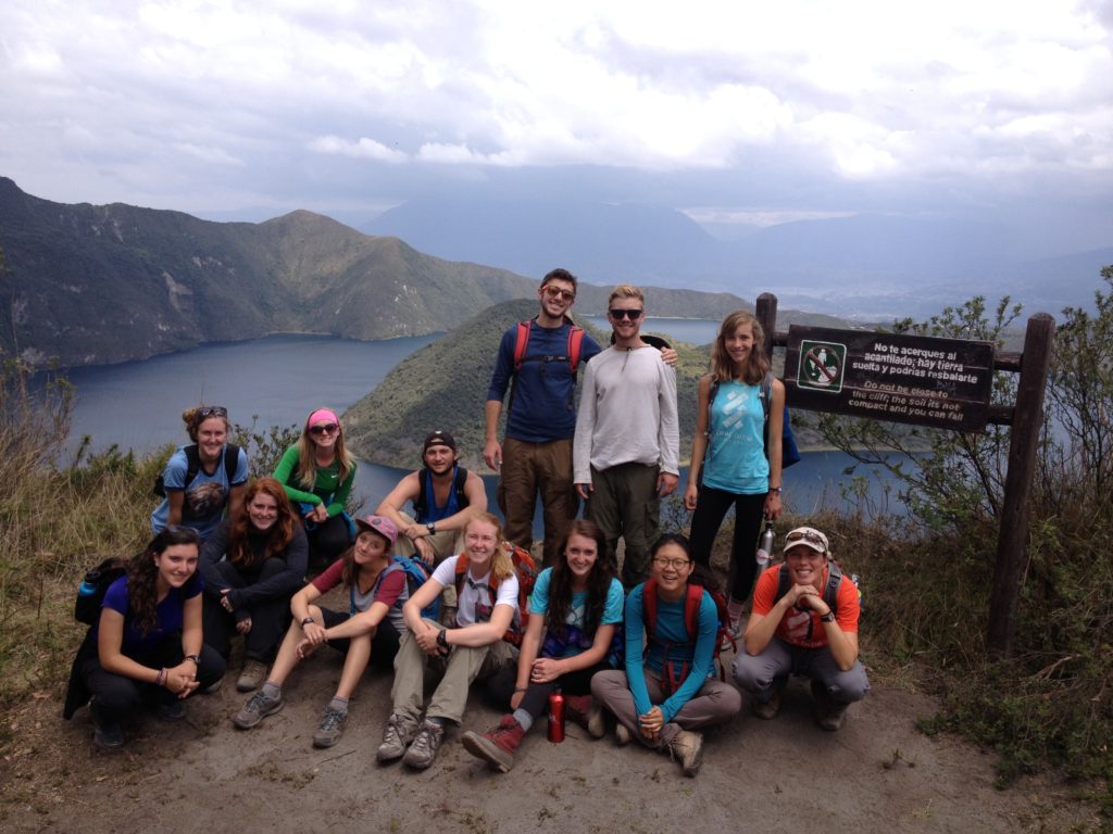 The Inti crew enjoys the view of Lake Cuicocha near Otavalo, Ecuador