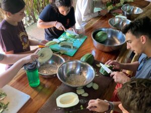 white papaya cooking bowls knives cutting