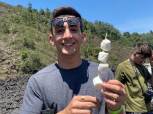marshmallows on stick sunglasses outside hills