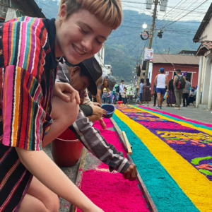 working on alfombras in street for semana santa
