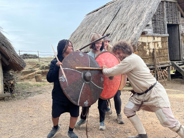 practicing medieval fighting skills with shield