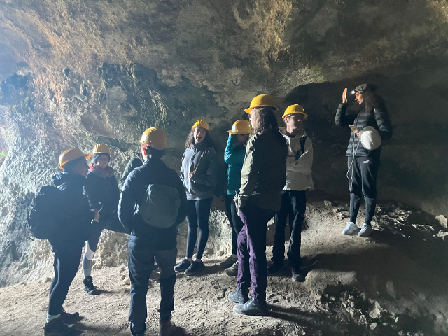 students on cave tour matera