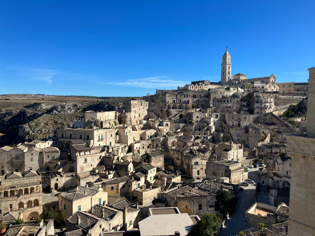 matera from a distance overlook steeple