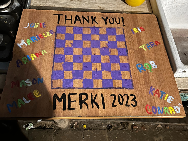 board chess game with meraki written paint