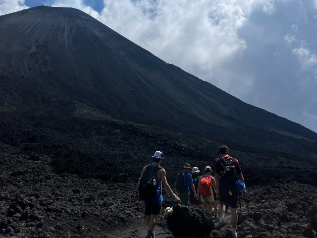 walking through volcanic