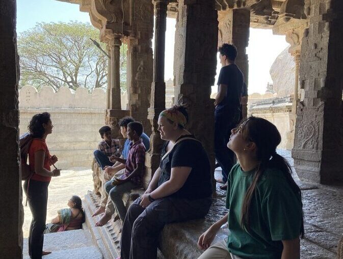 seated inside the Veerabhadra Hindu temple